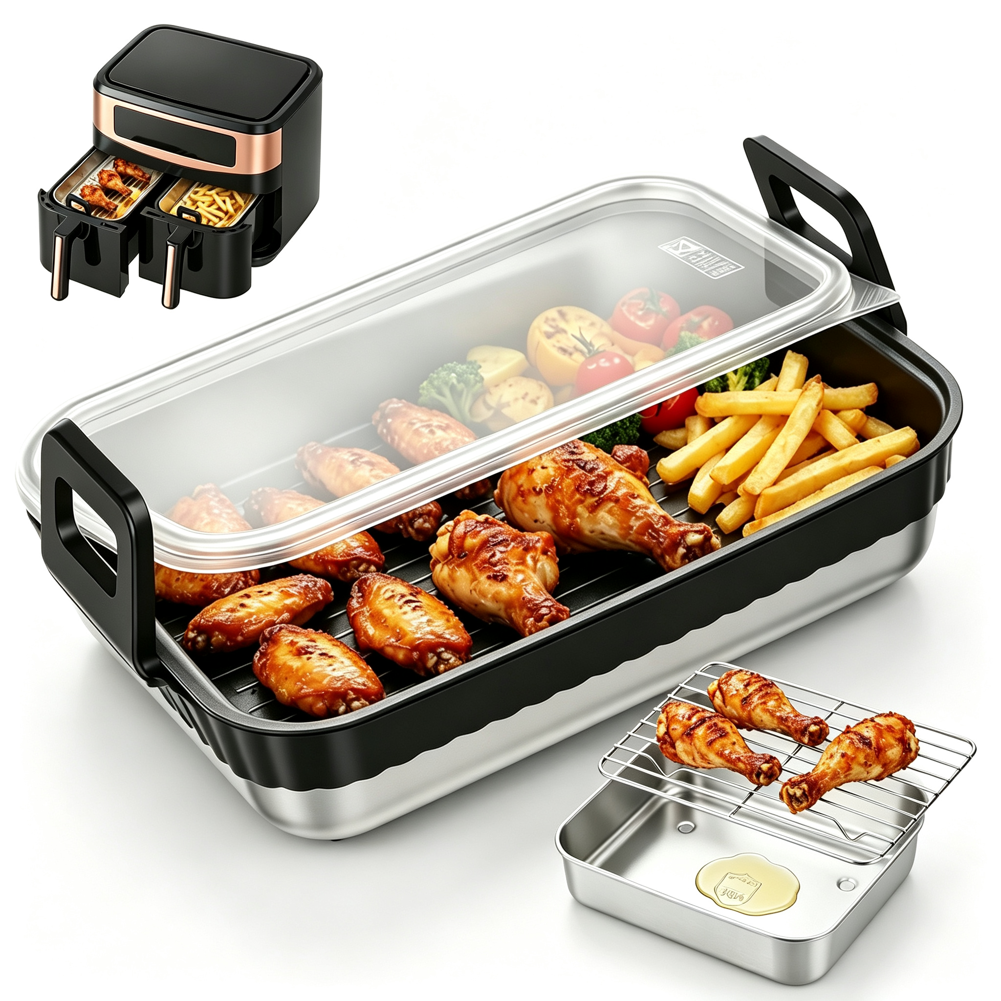 Kitchen Gadgets Air Fryer - Stainless Steel Baking Pan with Drain