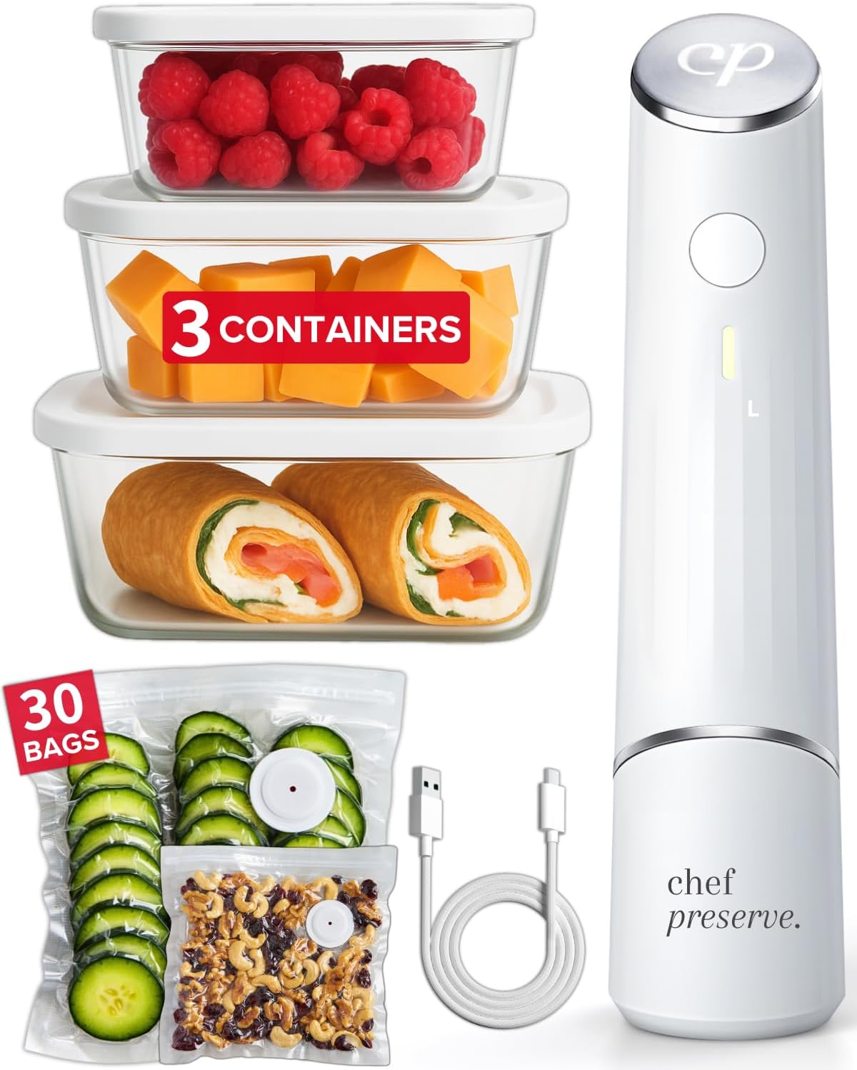 Food Vacuum Sealer - Compact Vacuum Sealer + 3 Glass